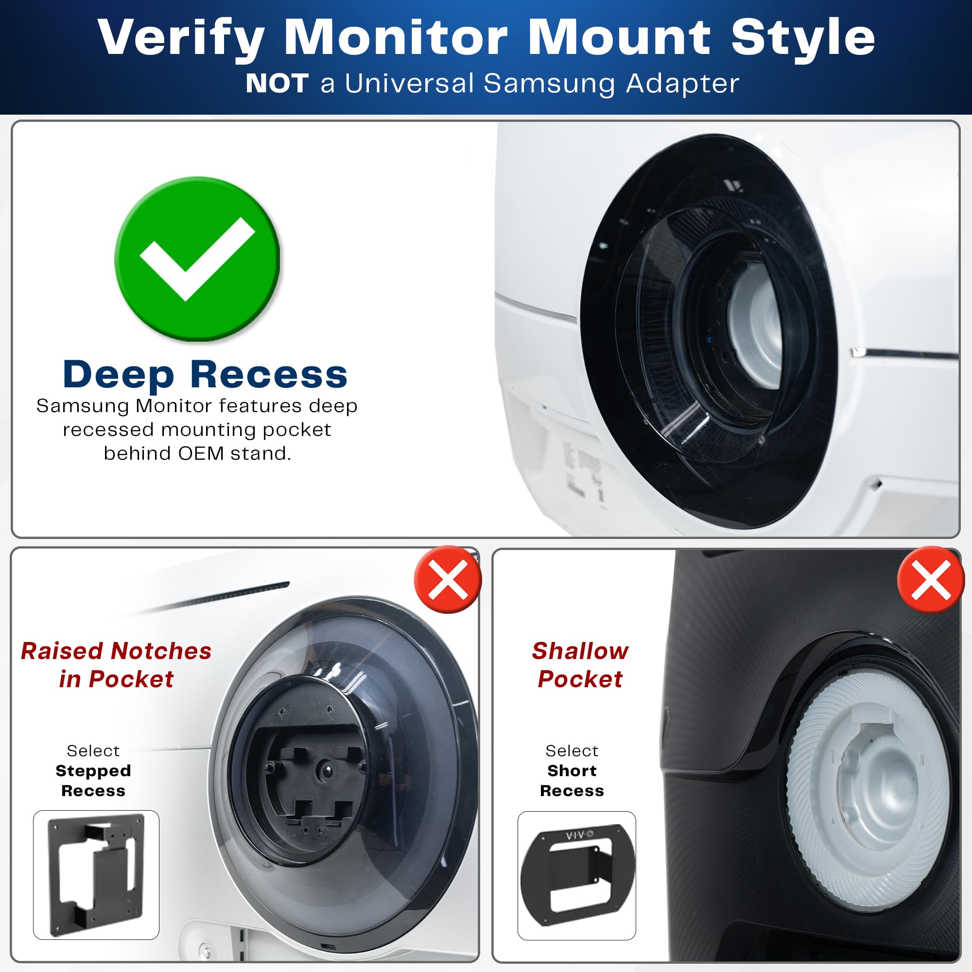 VIVO Staffa adattatore VESA profonda da incasso progettata per monitor Samsung Odyssey Neo G9, G95NA e Odyssey G9, VESA 100x100, MOUNT-SG9