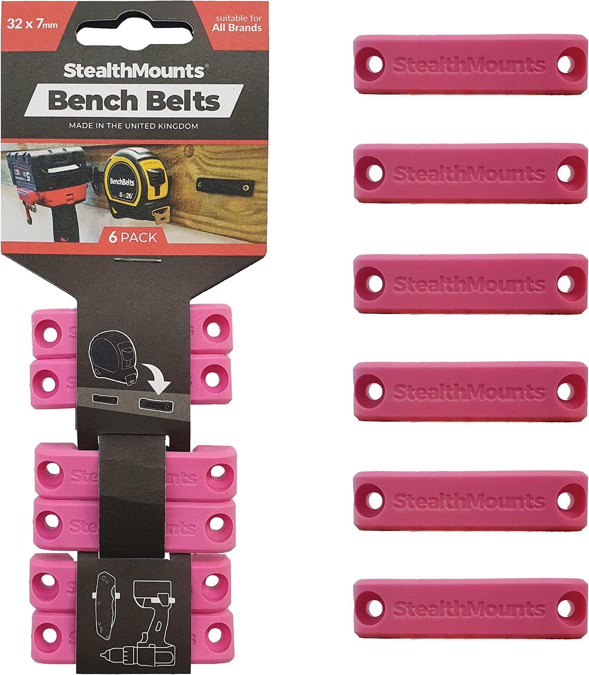 Bench Belt - Universal Tool Holder | Tool Holster Set - 6 Pack | Perfect Tool Hanger Storage Dock for Power Tools, Tape Measures and Belt Clips