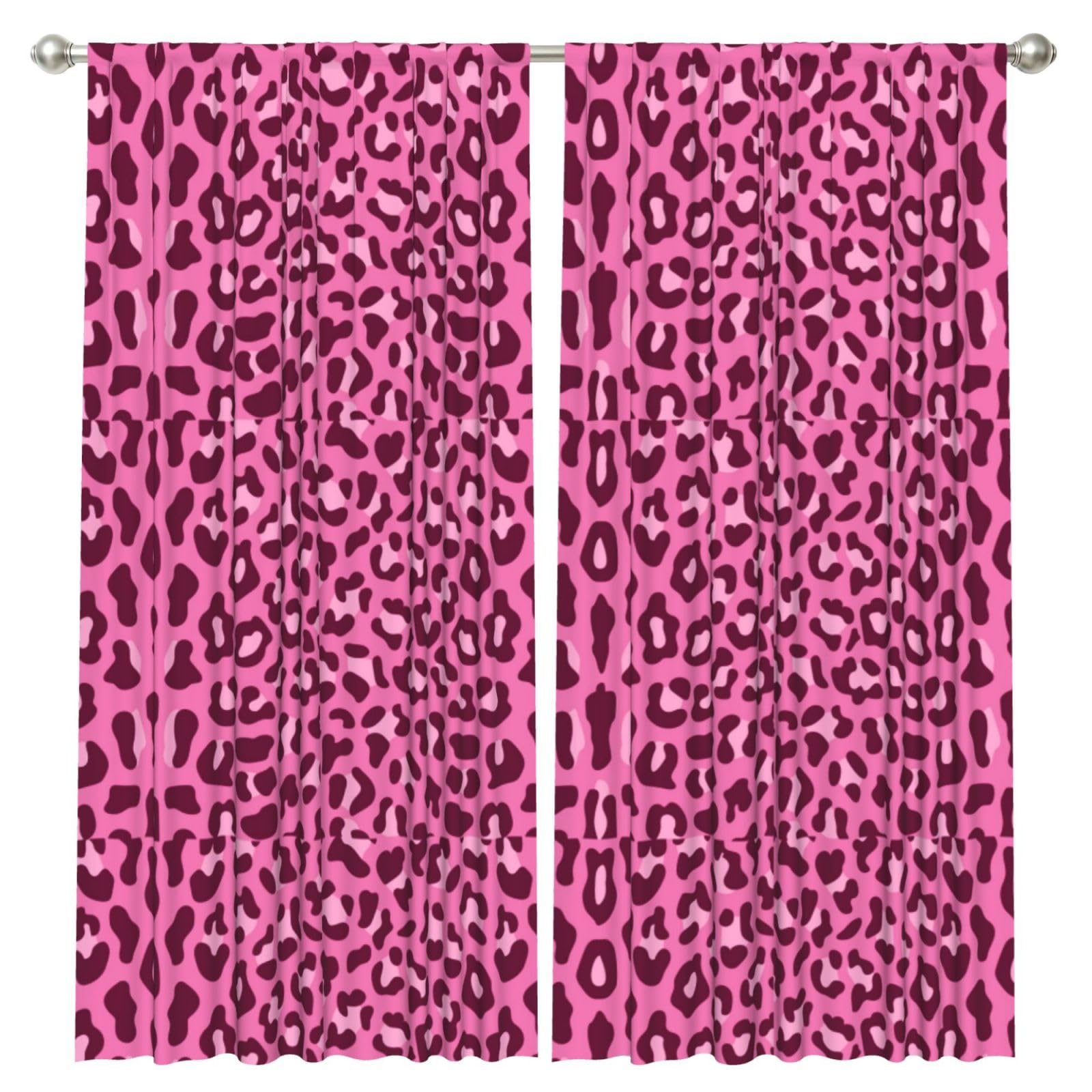 InOmak Pink Leopard, 2 Panels Window Curtains 52 x 84 Inch Blackout Curtains for Living Room Bedroom