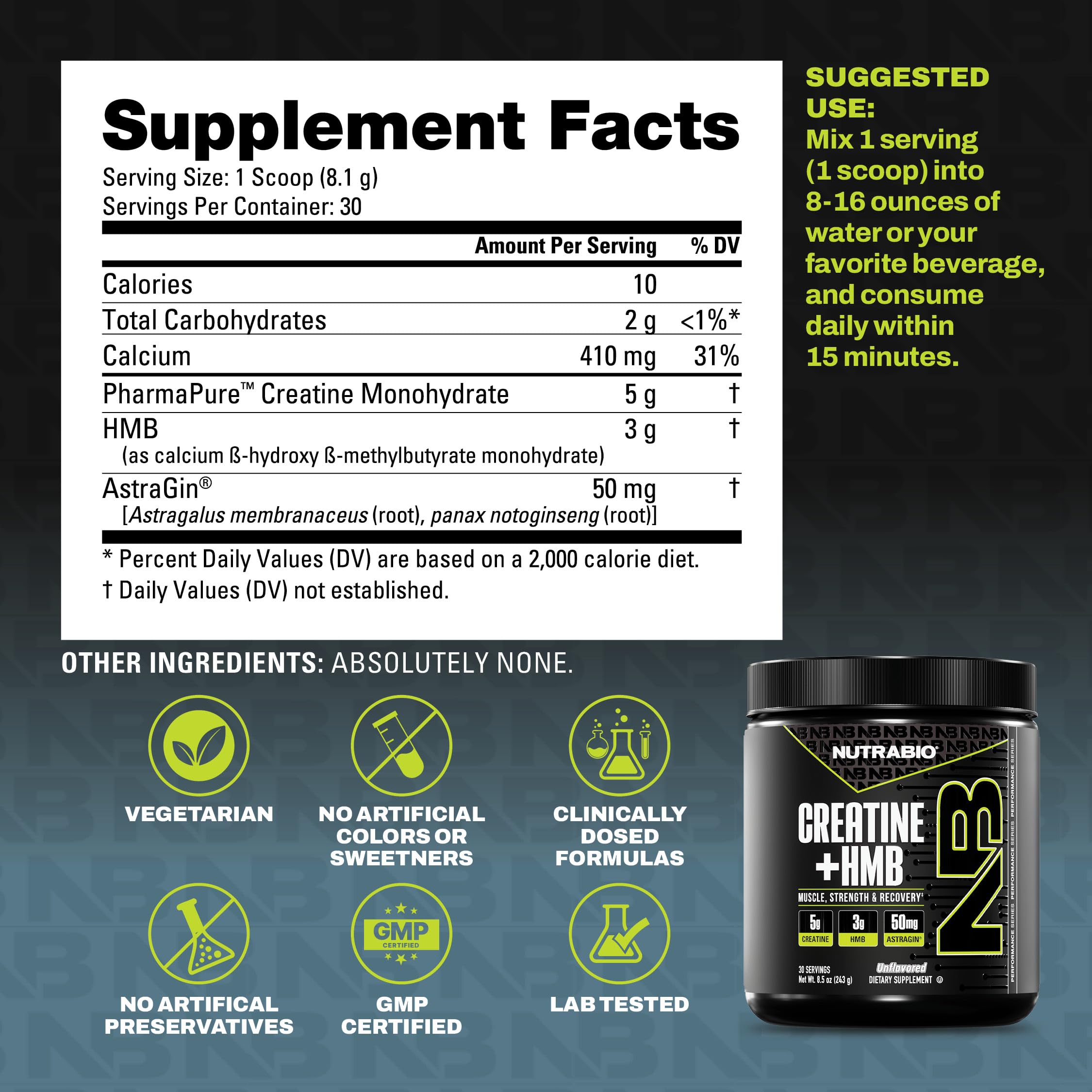 Amazon.com: NutraBio Creatine + HMB- Creatine Monohydrate with HMB