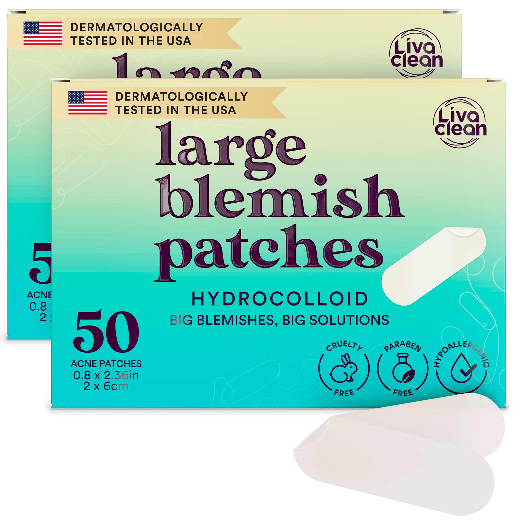 LivaClean LC Large Hydrocolloid Acne Patches - for Pore Spots Nose Face Cystic Pimple Zit Patch - Big