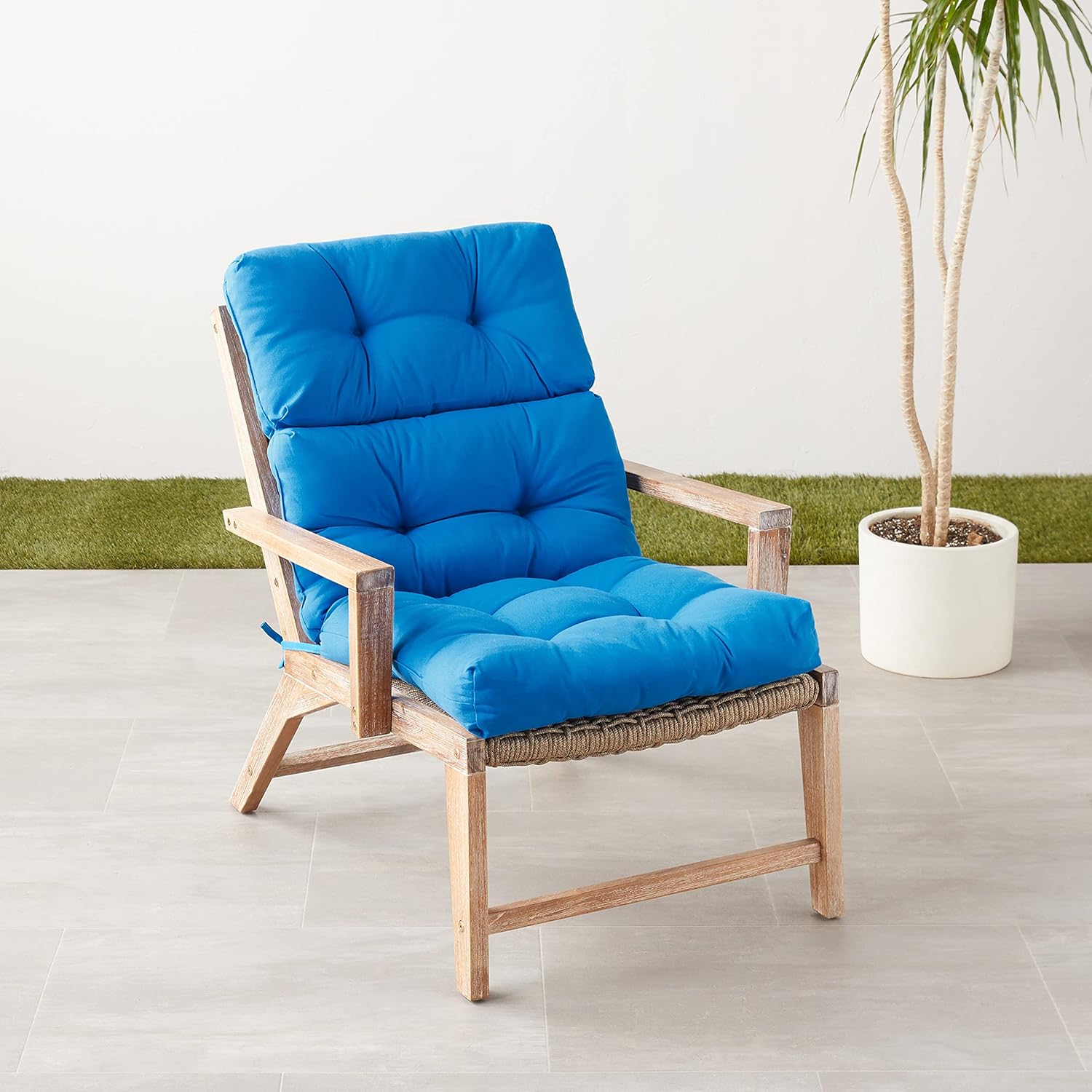  Basics Tufted Outdoor High Back Patio Chair Cushion- Blue : Patio, Lawn & Garden