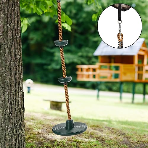 Miniatura 6 de ZENFUN Cuerda de escalada con plataformas para niños, columpio de árbol con cuerda de escalada y disco de plataformas, columpio seguro para niños,