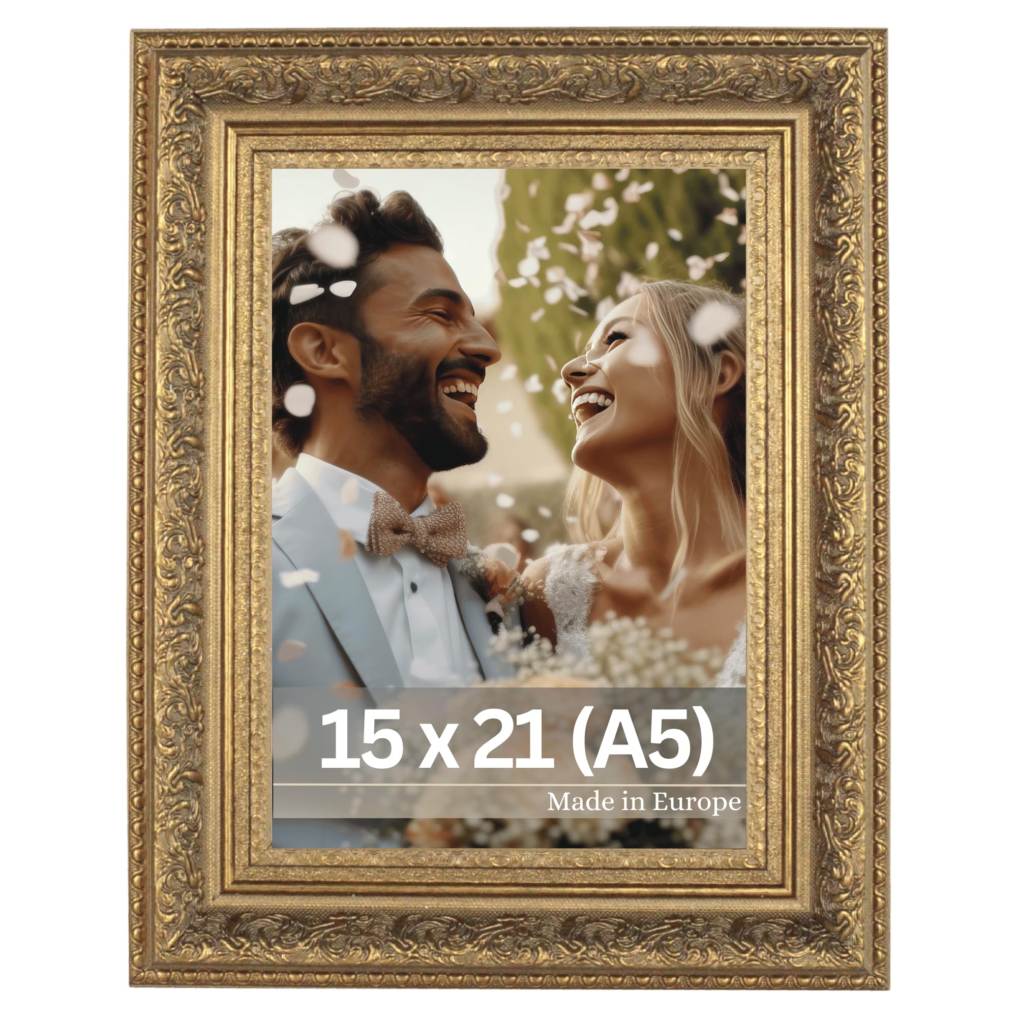 VictoR Bilderrahmen Leonardo 15x21 cm (A5) in braun – antiker Fotorahmen mit bruchsicherem Acrylglas – vintage Bilderrahmen A5 barock – Made in Europe