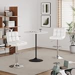 Furmax Bar Stools Modern Pu Leather Swivel Adjustable Hydraulic Bar Stool Square Counter Height Stool Set of 2 (White)