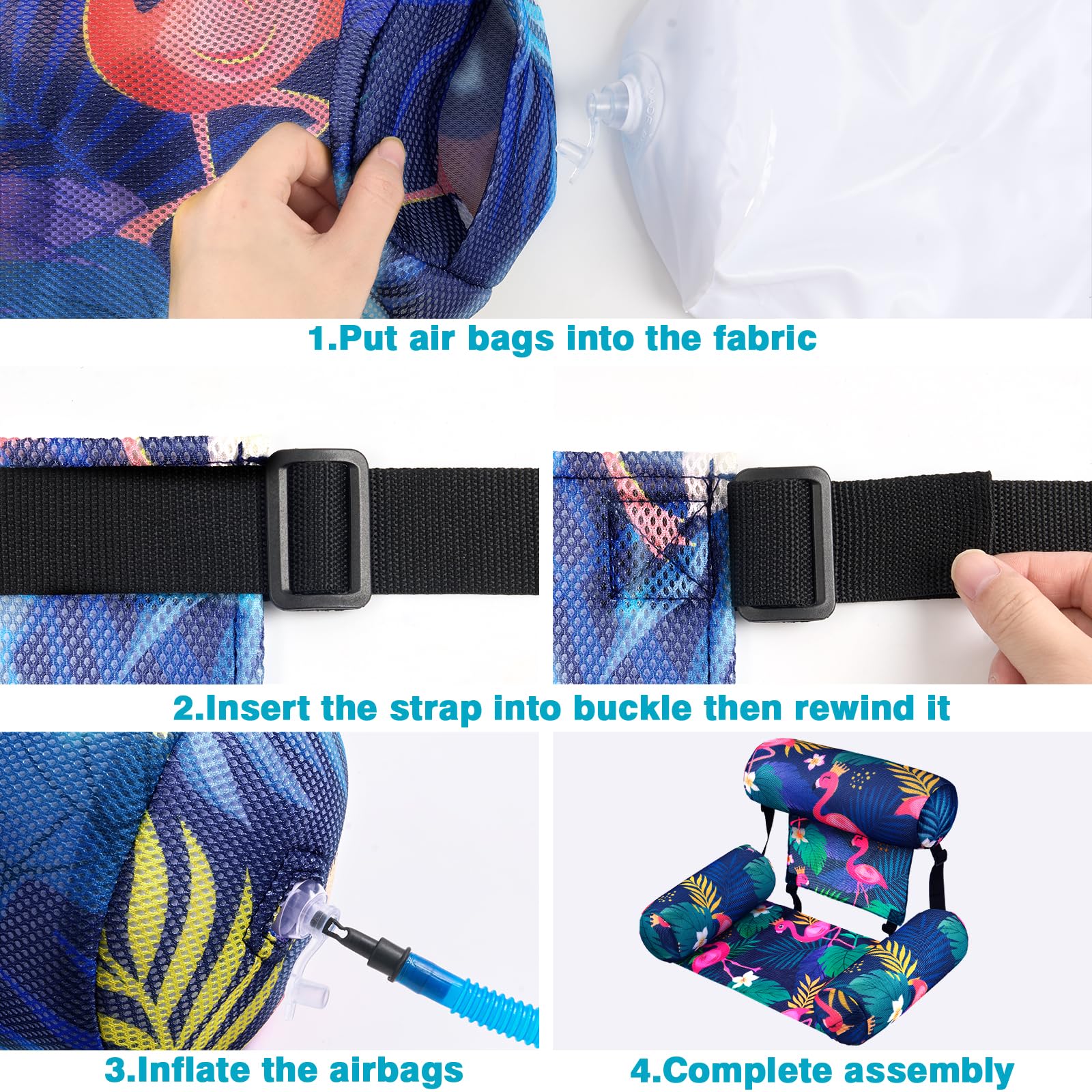 WERNNSAI Lot de 2 flotteurs de piscine gonflables pour adultes - En tissu avec porte-gobelets - Hamac d'eau réglable pour piscine, plage, lac, fête d'été