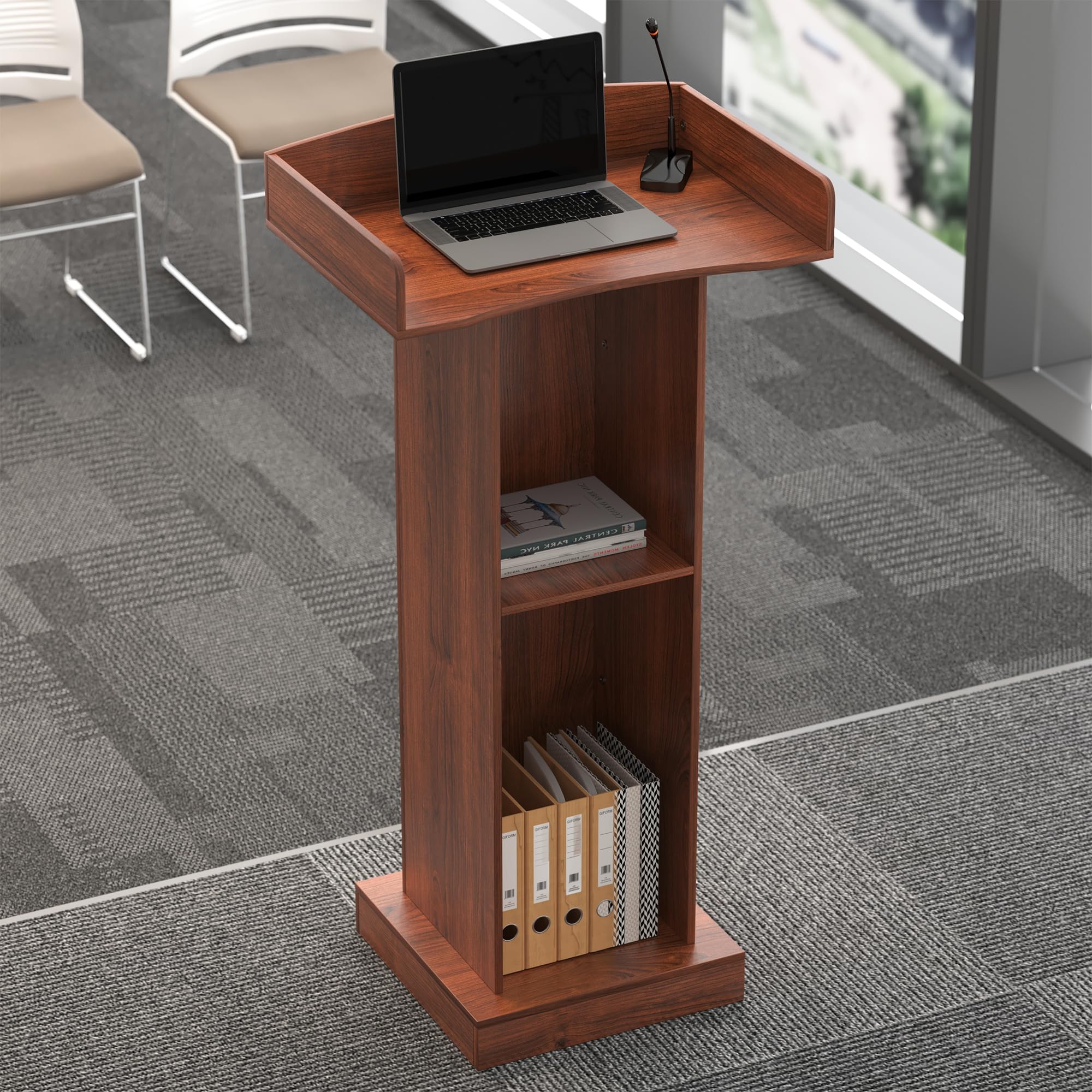 Podium Standing Desk,Wood Podium,Floor Standing Church Pulpit Stand with Wide Reading Surface and Storage Shelf,Classroom Lectern Stand White,Customer Reception Podiums Desk