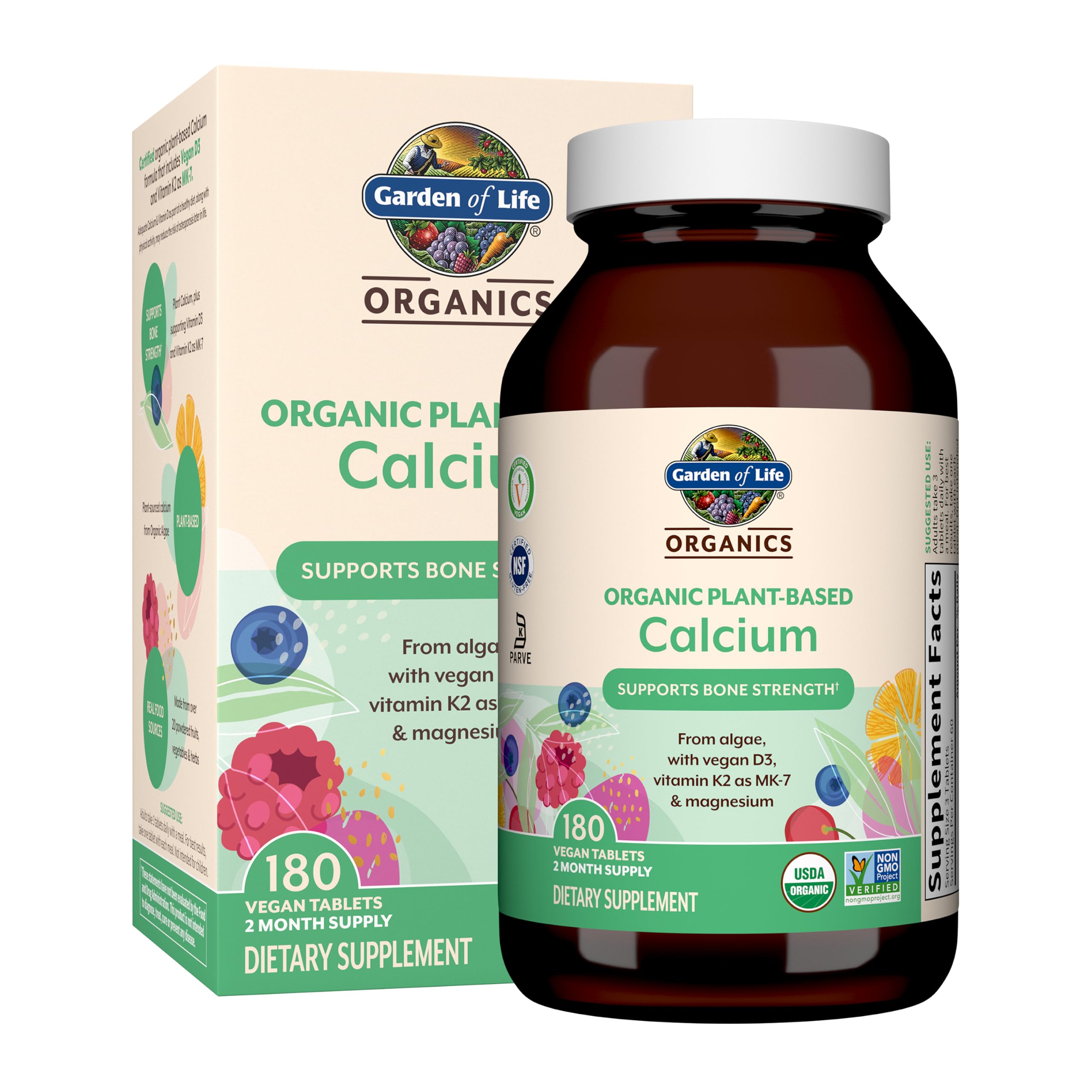 Garden of Life Organics Plant Calcium Supplement, 180ct 180 Count (Pack of 1)