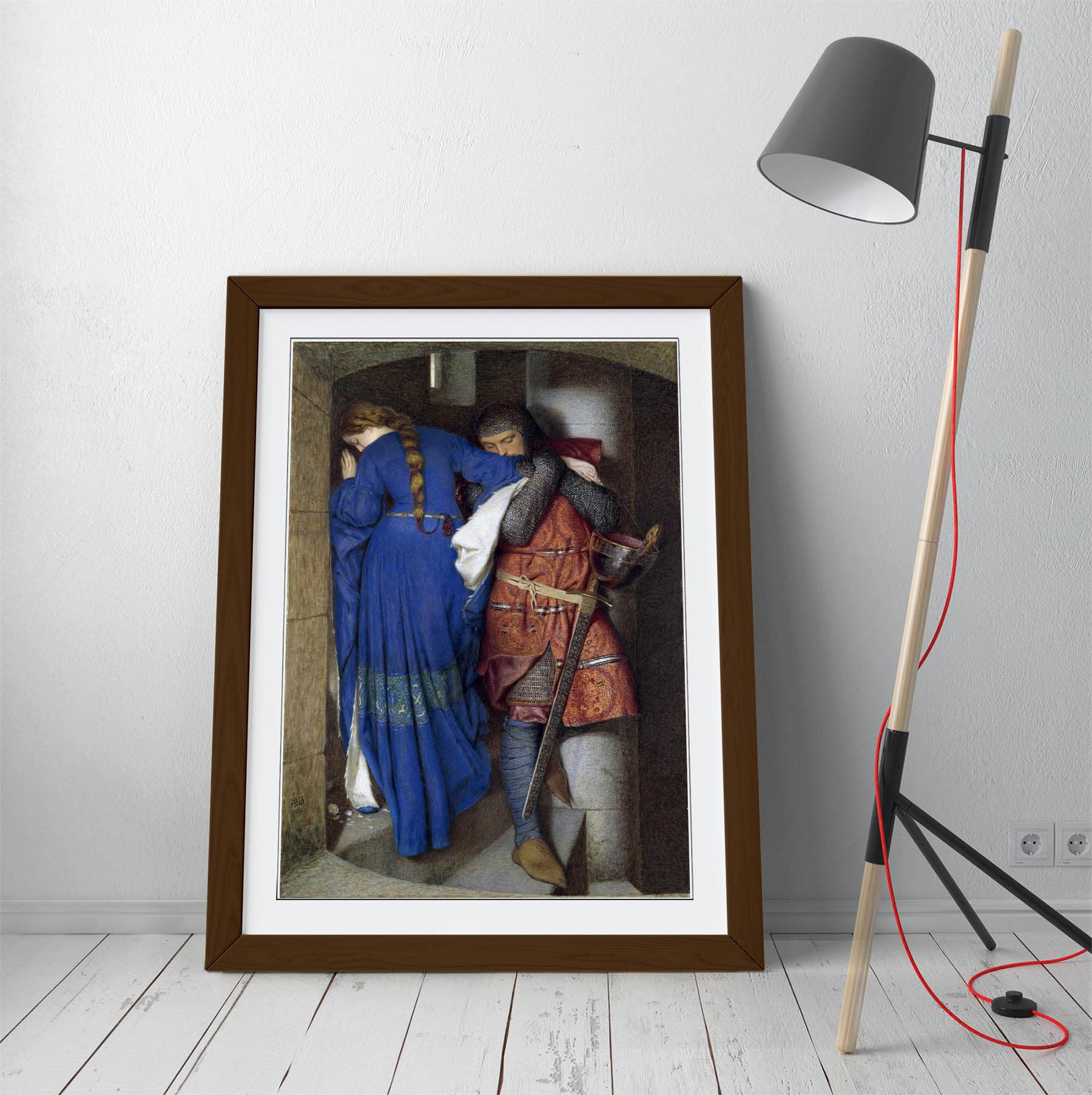 Frederic William Burton The Meeting on the Turret Stairs Framed Wall Art Picture Print - A3 - Walnut Frame