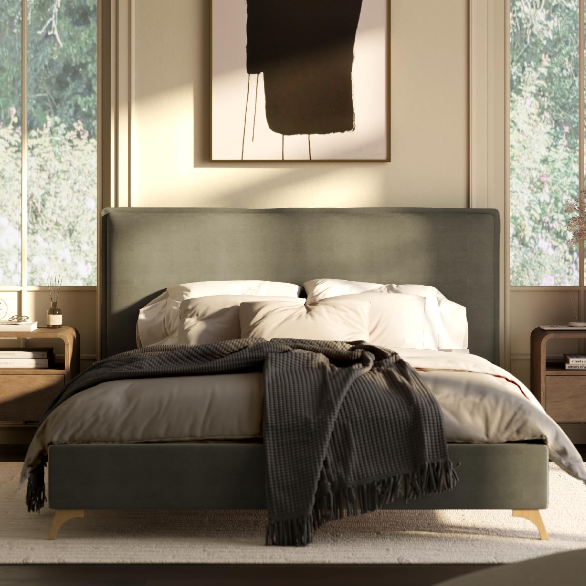 Green Queen size bed flame Last Offer‼️ Homfa Queen Size LED Bed Frame with 4 Storage Drawers, Modern