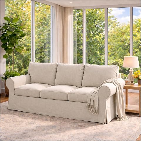 Sofa Cover Compatible with IKEA Ektorp 3 Seat Sofa, Beige, Heavy Duty Polyester