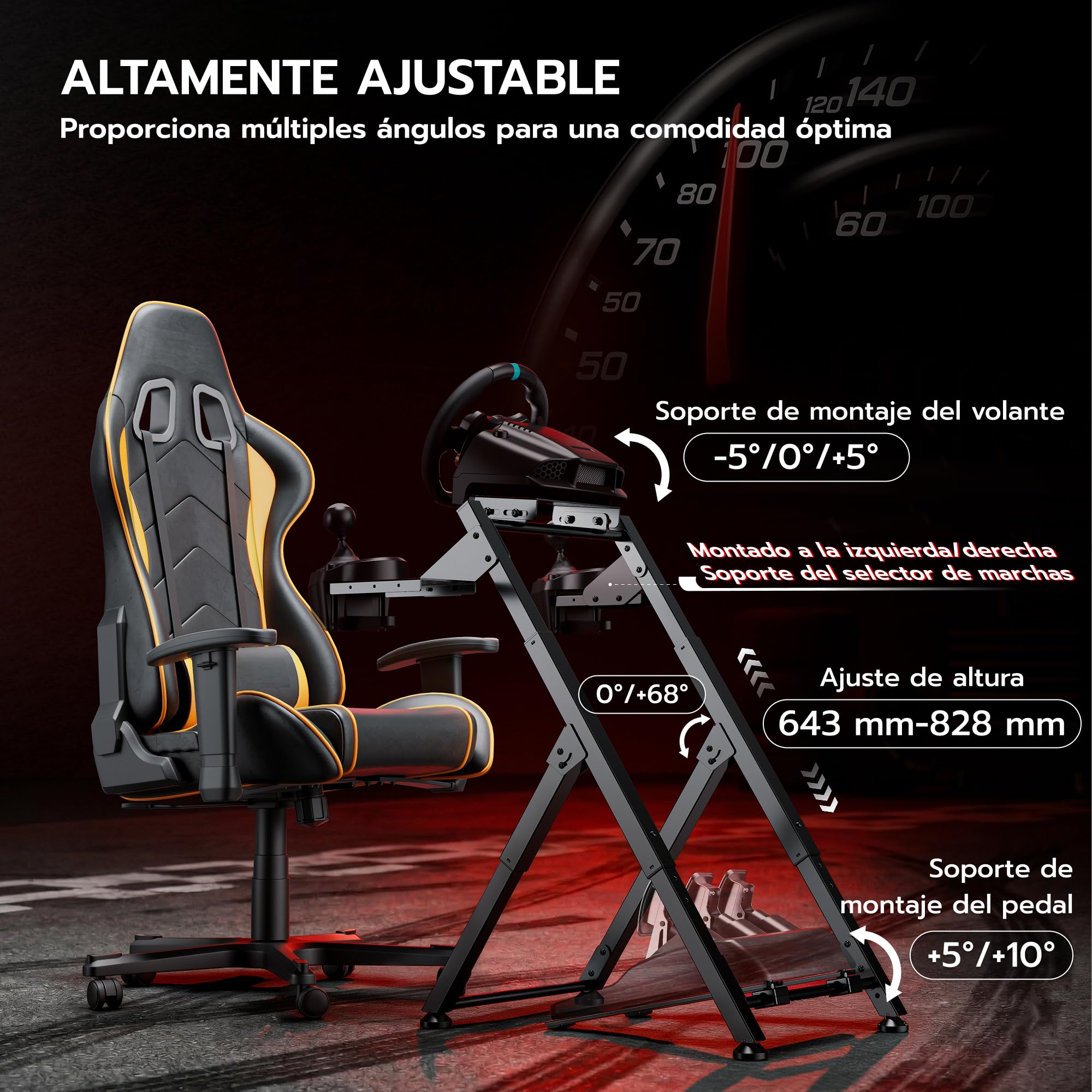 ARES WING Soporte plegable para volante de Sim Racing | COMPATIBILIDAD AMPLIA: Compatible con Logitech G29, G920, G923, Fanatec, Thrustmaster, Moza y Simagic