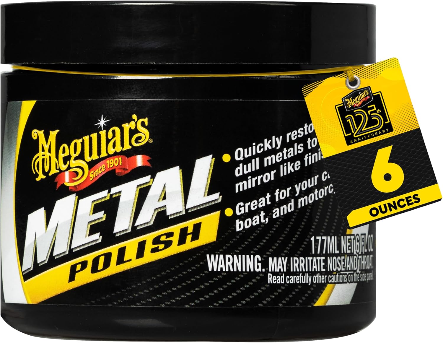 Meguiar's G211606 Metal Polish, Safe for All Uncoated Metals, Removes Stains and Swirls for a Quick and Easy Clean, Restores Shine, Pairs Well with Our Wheel Polisher Tool, 6 Oz