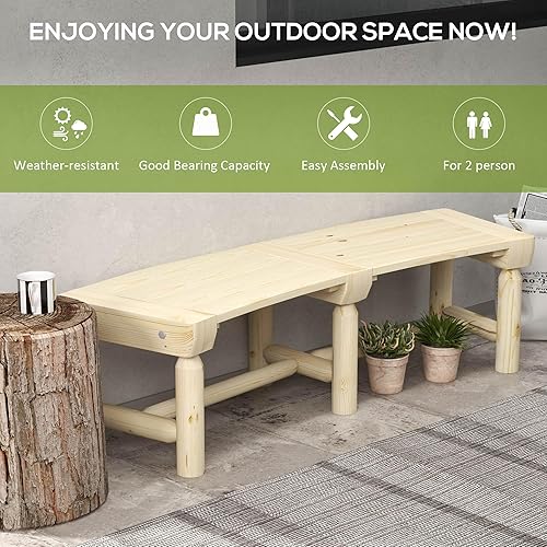 Miniatura 6 de Outsunny Banco de jardín de madera, banco de árbol redondo semicircular para exteriores, banco de parque envolvente para patio, terraza, césped,