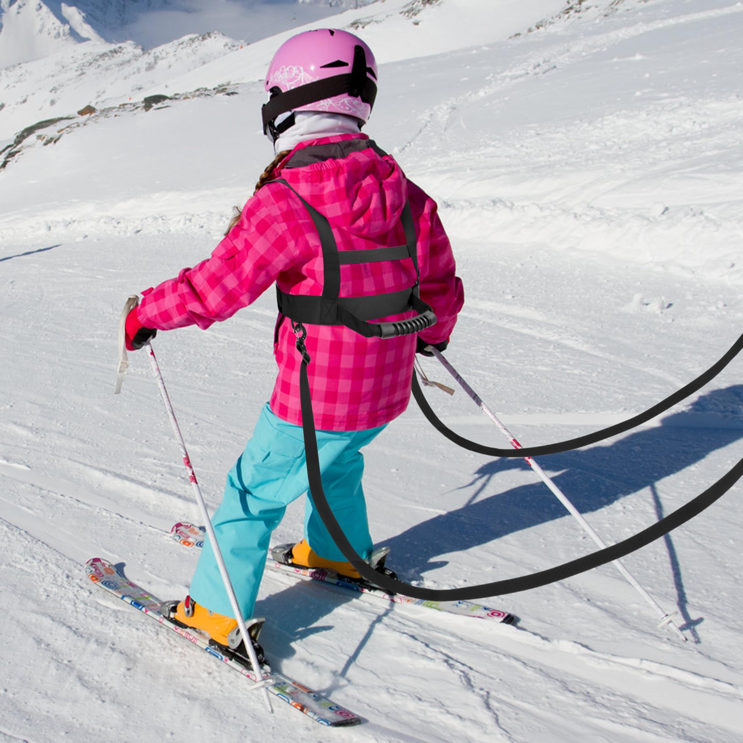 Imbracatura da Sci e Snowboard Imbracatura da Allenamento da Sci Regolabile con Guinzaglio Staccabile per Bambini Principianti Nero