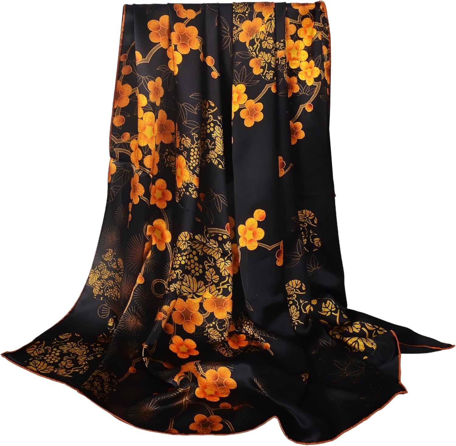 Women 100% Mulberry Silk Scarf Square Shawl 43"*43" - Floral Print, for Party, Travel & Photography (Headscarf/Wrap)