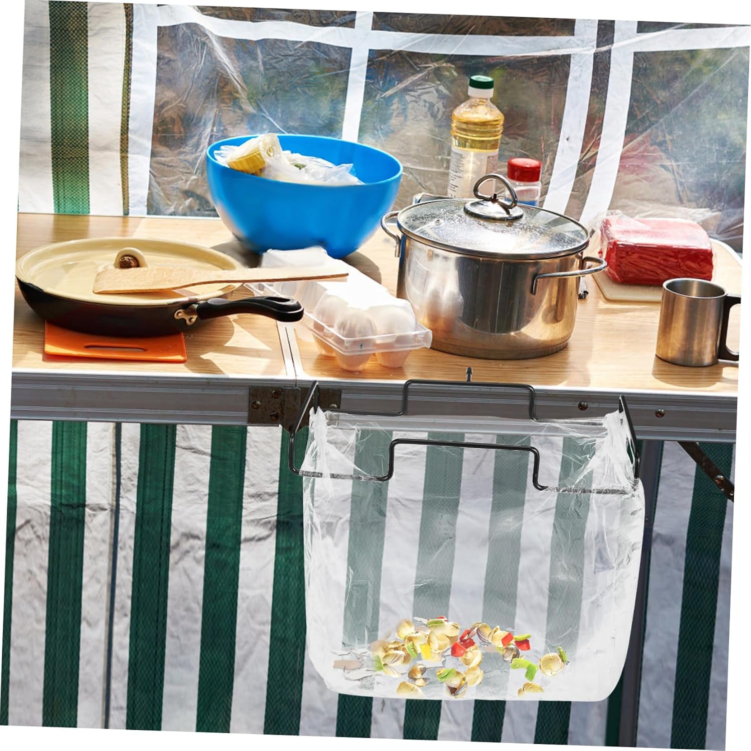 Black Kitchen Accessory Outdoor Garbage Bag Holder Bunk Bed Trash Rack Metal Hanging Waste Storage Versatile Camping Rack
