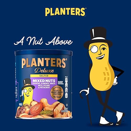 Miniatura 5 de PLANTERS Deluxe Mixed Nuts - Roasted Cashews, Almonds, Brazil Nuts, Pistachios, and Pecans, Plant-Based Protein, Quick Snack, 15.25oz Canister