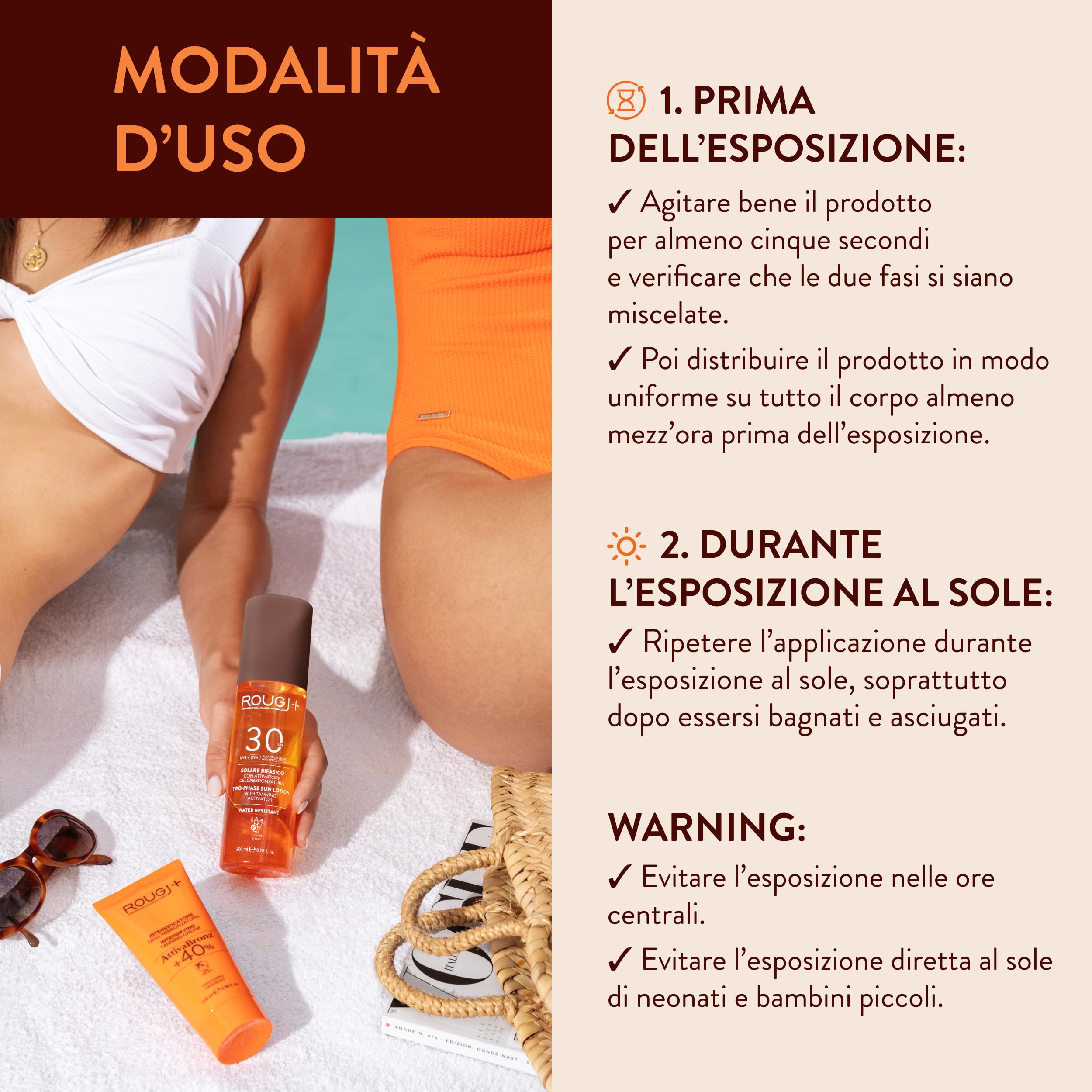 Rougj Spray Solare Bifasico 30 con Attivatore di Melanina - Protezione Solare 30 Spray Corpo con Arginina, Fico d’India e Thermus Ferment - SPF 30 Water Resistant 200ml - Made in Italy