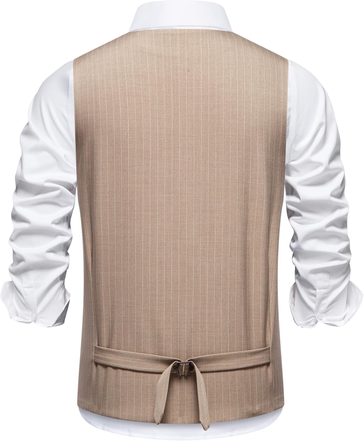 Dress Vest for Men Formal Casual Khaki Suit Vests with 3 Pockets Business Office Work Pinstripe Tuxedo 5 Button Mens Waistcoat Vest Slim Fit Golf Church Club Party 2026 Fashion(Khaki L)