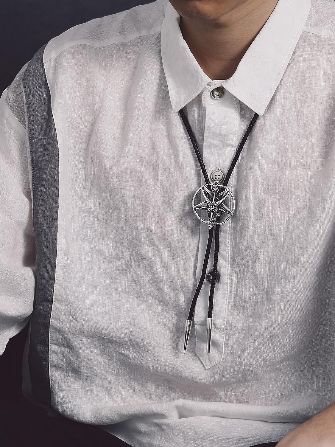 Bandmax Gothic Skull Bolo Tie For Men Vintage Punk Genuine Leather Necktie