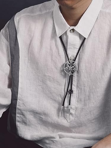 Miniatura 8 de Bandmax Genunie - Corbatas de cuero negro ónix para hombre, estilo occidental, corbata de cuero de regalo para padre y marido