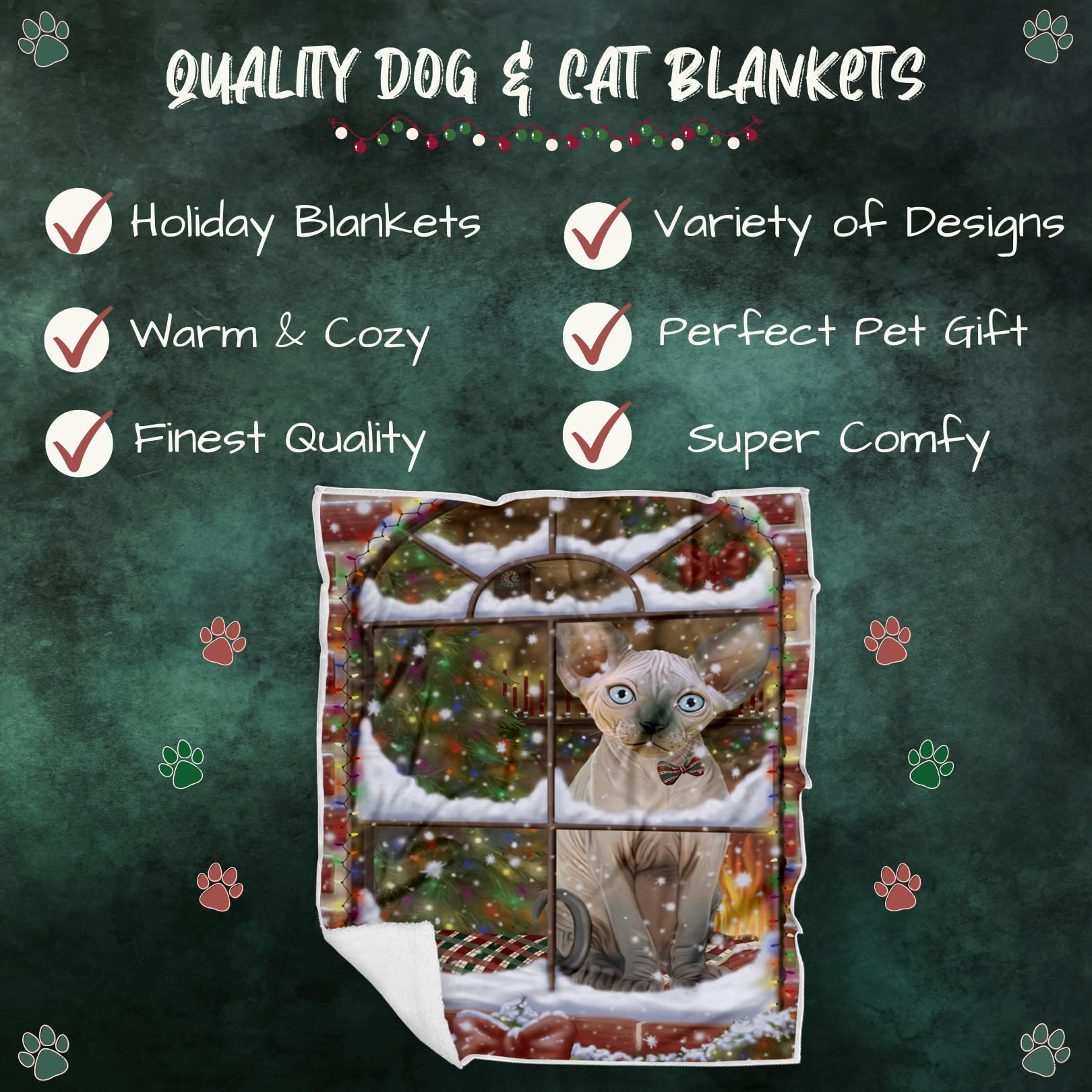 Doggie of the Day Sphynx Cat Blanket - Please Come Home for Christmas - Super Soft & Warm Pet Theme for Sofa or Bed, Warm Fleece, Sherpa or Woven Material BLNKT157530 (30x40 Fleece)