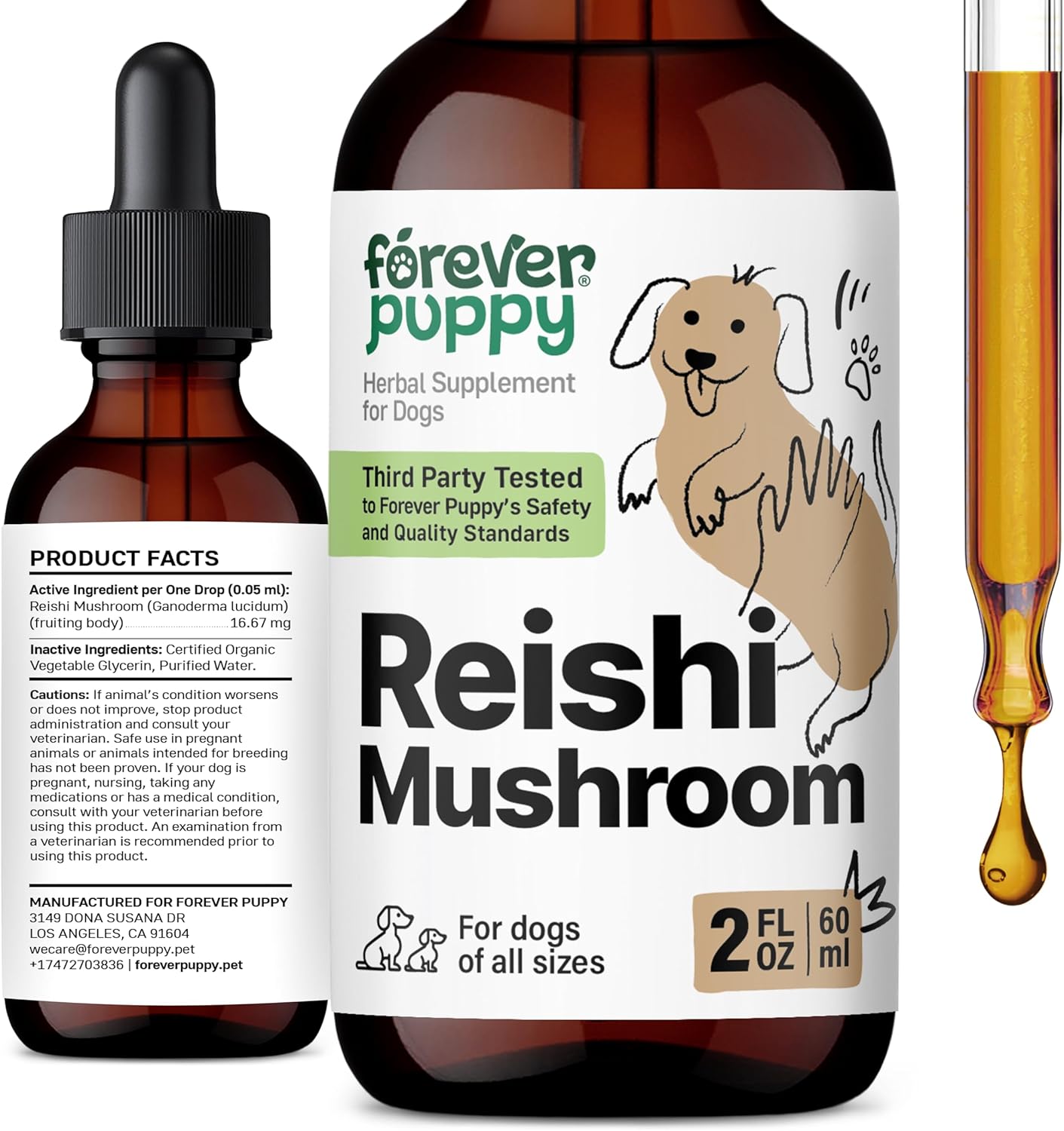 Forever Puppy Reishi Mushroom Drops for Dogs - Immune Support Supplement - Red Reishi Mushroom Liquid Drops - Dog Food Supplements and Vitamins - All Breeds & Sizes - Sugar & Alcohol-Free - 2 oz