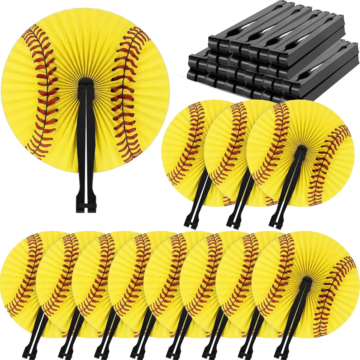 Yuntau 12 Pack Softball Paper Hand Fans Softball Party Favors Decorations Decorative Folding Handheld Fans for Sport Team Gift Ball Birthday Party Decorations Supplies Summer Holiday Travel DIY Crafts
