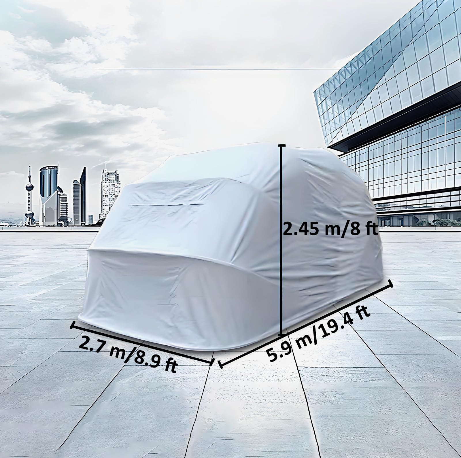 Cochera Retráctil Mejorada, Cobertizo Gris De Acero Inoxidable, Cobertizo Plegable Semiautomático SUV/Automóvil, Tela Oxford De Espesor 600d (5,9m × 2,7m × 2,45m)