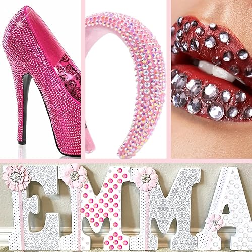 Miniatura 6 de Diamantes de imitación y perlas de resina con parte trasera plana, 1.76 oz, mezcla de perlas semicirculares y diamantes de imitación de gelatina