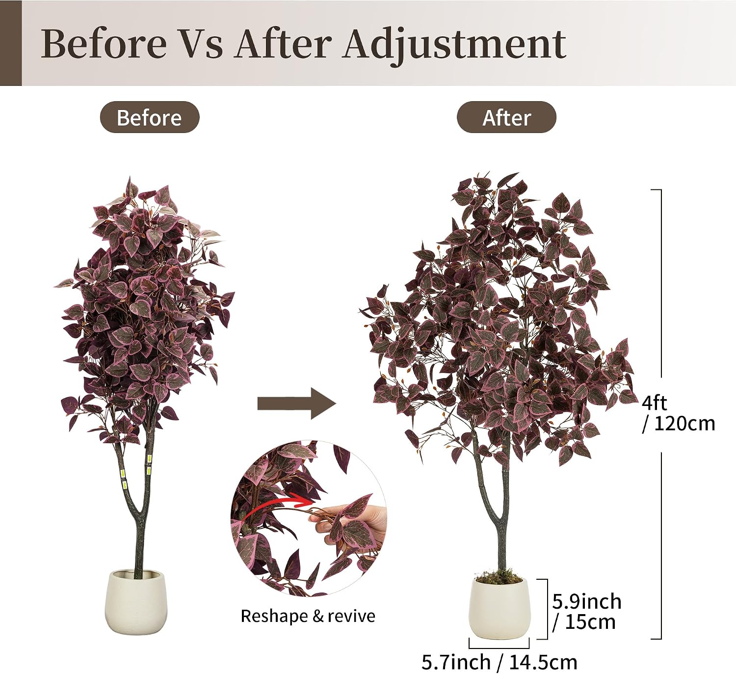 BLOSMON 4ft Fall Trees for Porch Decor, Faux Plum Cimicifuga Tree with Pot