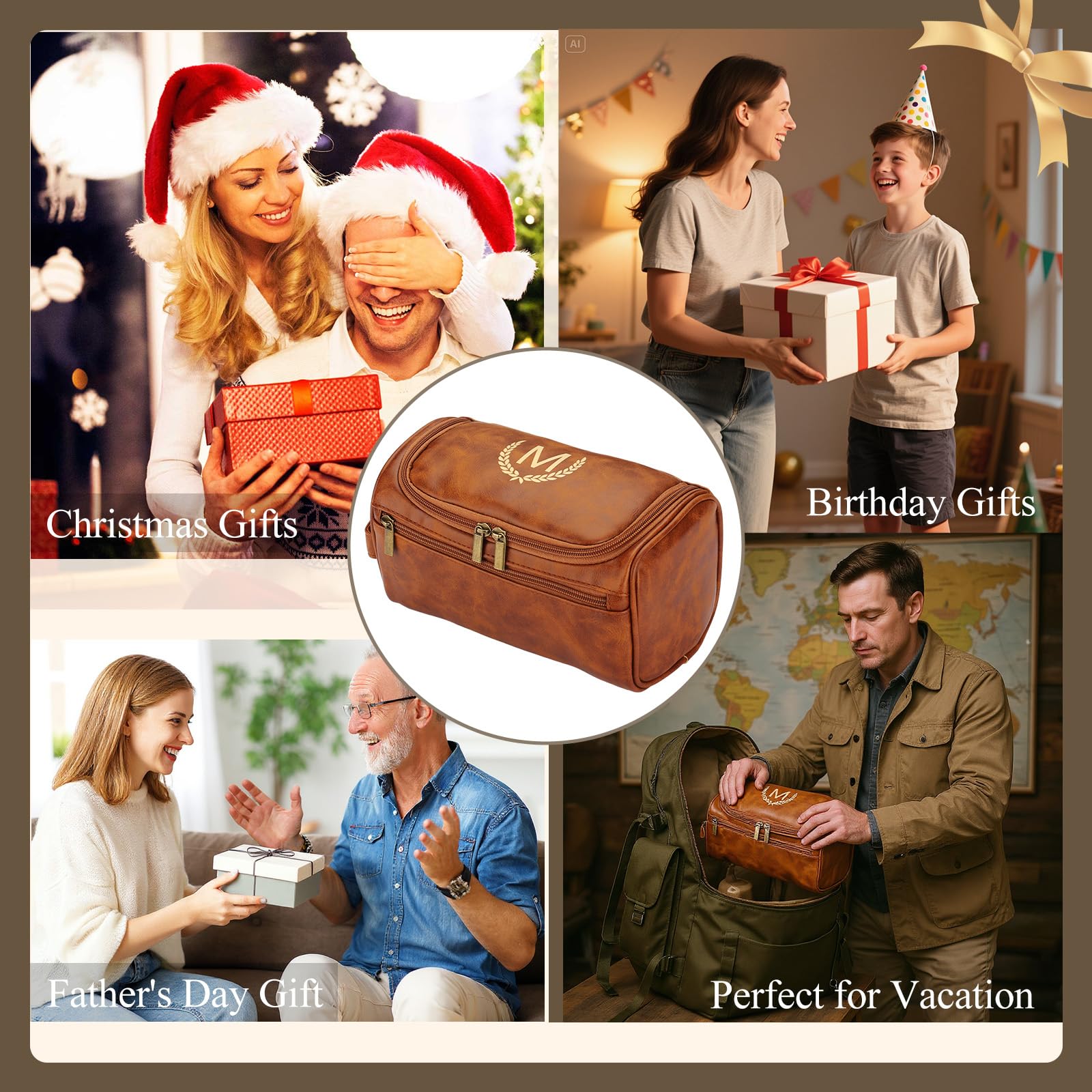 OXYEFEI Neceser personalizado para hombres, regalos personalizados para hombres, iniciales grabadas de piel sintética para hombre, artículos de aseo de viaje, afeitado, artículos esenciales de viaje