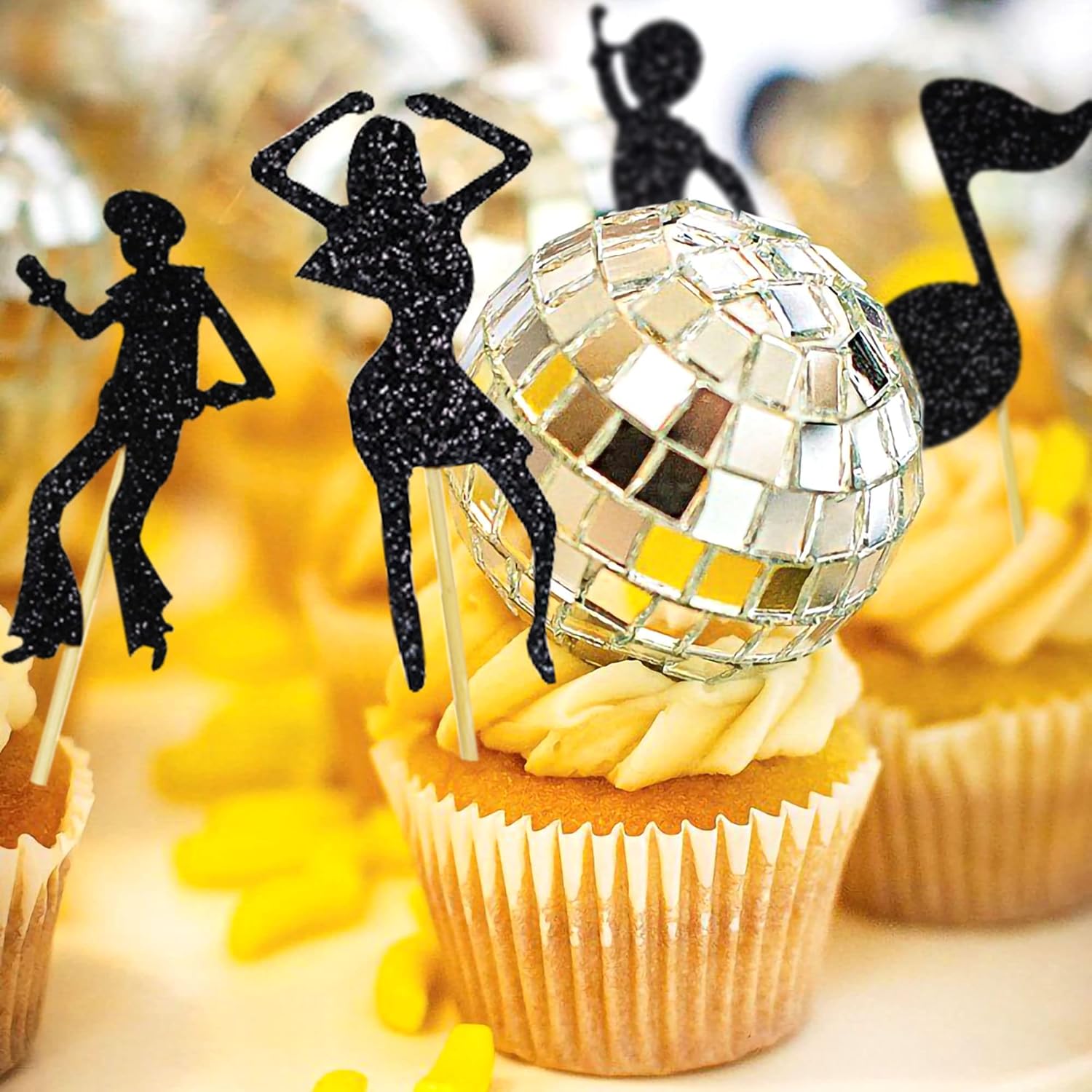 JeVenis 19 PCS Disco Party Supplies Disco Ball Cake Decoration Dancing