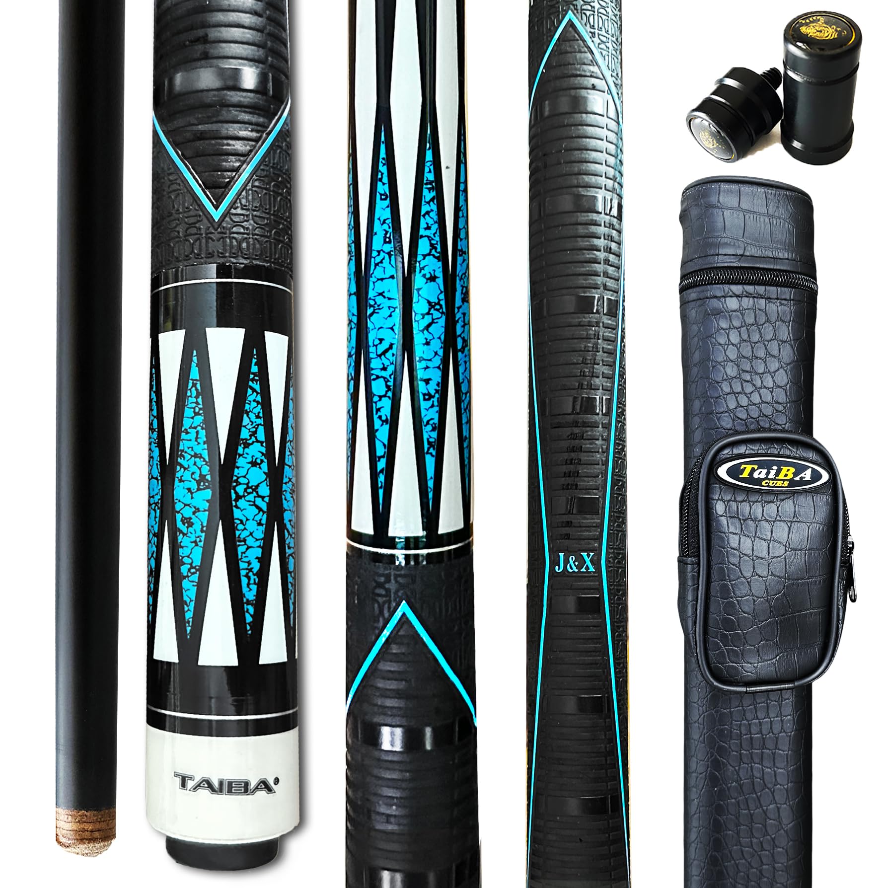 2-Piece Pool Stick with 1x1 Case, PU Rubber Grip, 13mm Multilayer Leather Tip, 58", Hardwood Canadian Maple Professional Billiard Pool Cue Stick 19-21 Oz