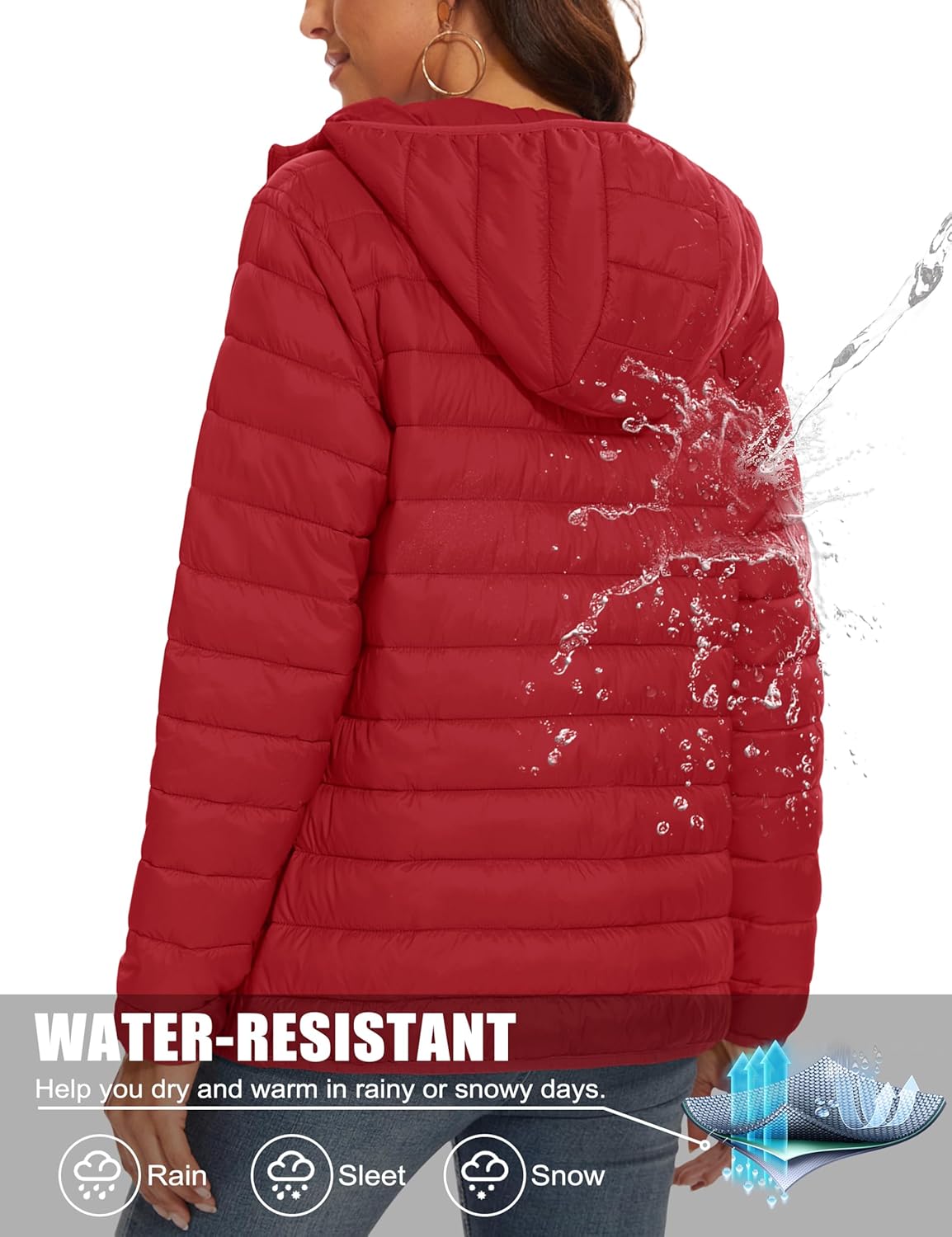 MAGCOMSEN Women's Hooded Puffer Jacket Lightweight Quilted Padded Coat 4 Pockets Zip-up Winter Warm Outerwear - Image 4