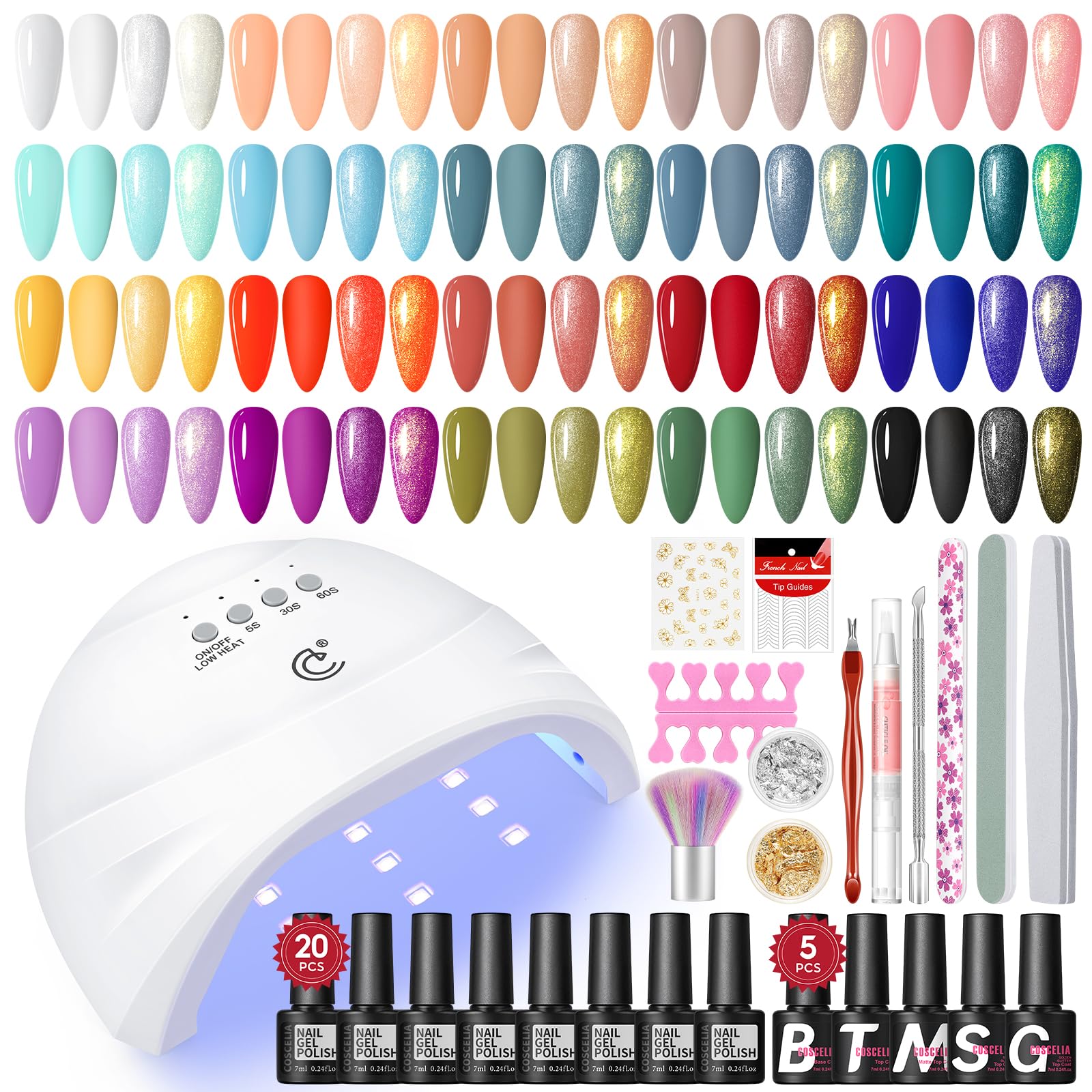 COSCELIA Kit Vernis Semi Permanent, 25pcs Vernis Gel uv Semi Permanent Base et Top Coat & Mat, Lampe UV Ongles Gel Vernis à ongles Kit de Manucure pour Débutant
