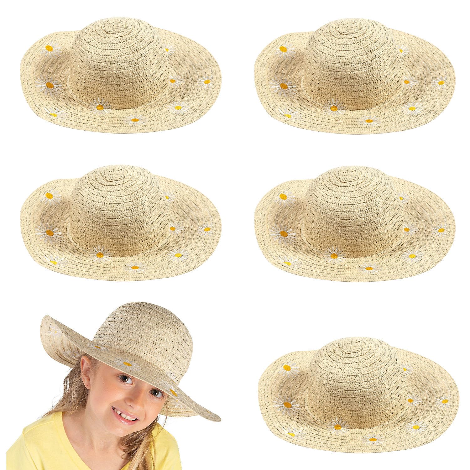 Kid’s Spring Flower Sun Hats - 6 Pieces Brown