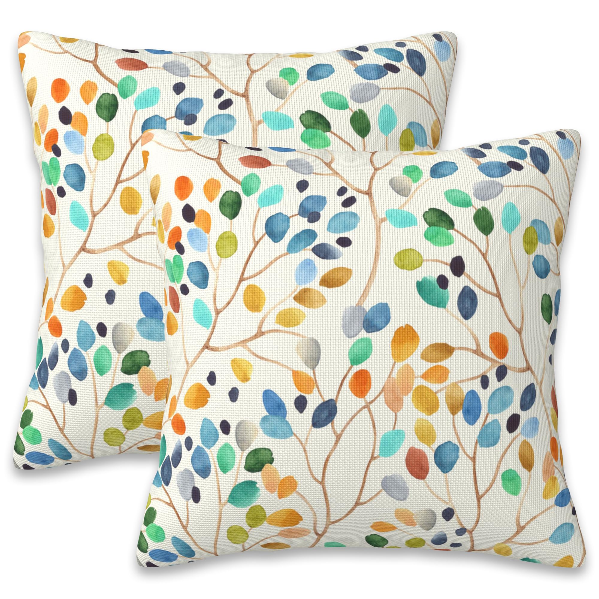 Naqiuli Throw Pillow Covers Colorful Leaves Spots Pillow Covers 18x18 Inch Set of 2 Boho Floral Throw Pillows Decorative Pillow Cases Cushion Covers