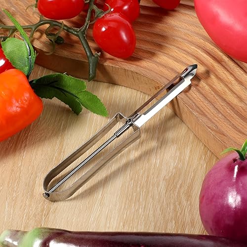Miniatura 7 de Paquete de 3 peladores de verduras para cocina, pelador de papas y frutas de acero inoxidable con mango ergonómico de fácil agarre, apto para