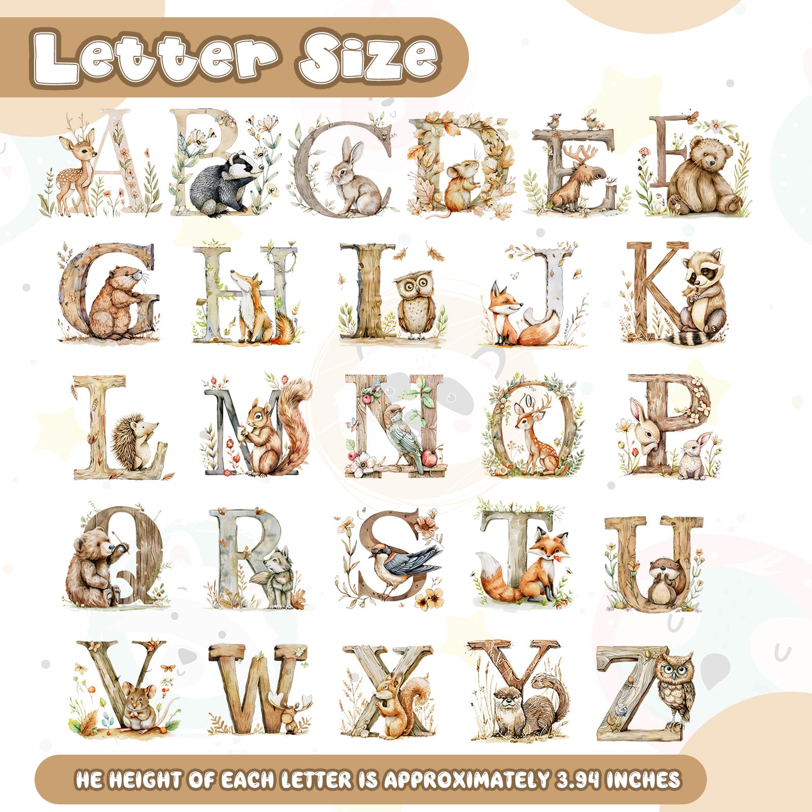 Snapklik.com : Woodland Alphabet Wall Decals Watercolor Animal ABC Wall ...