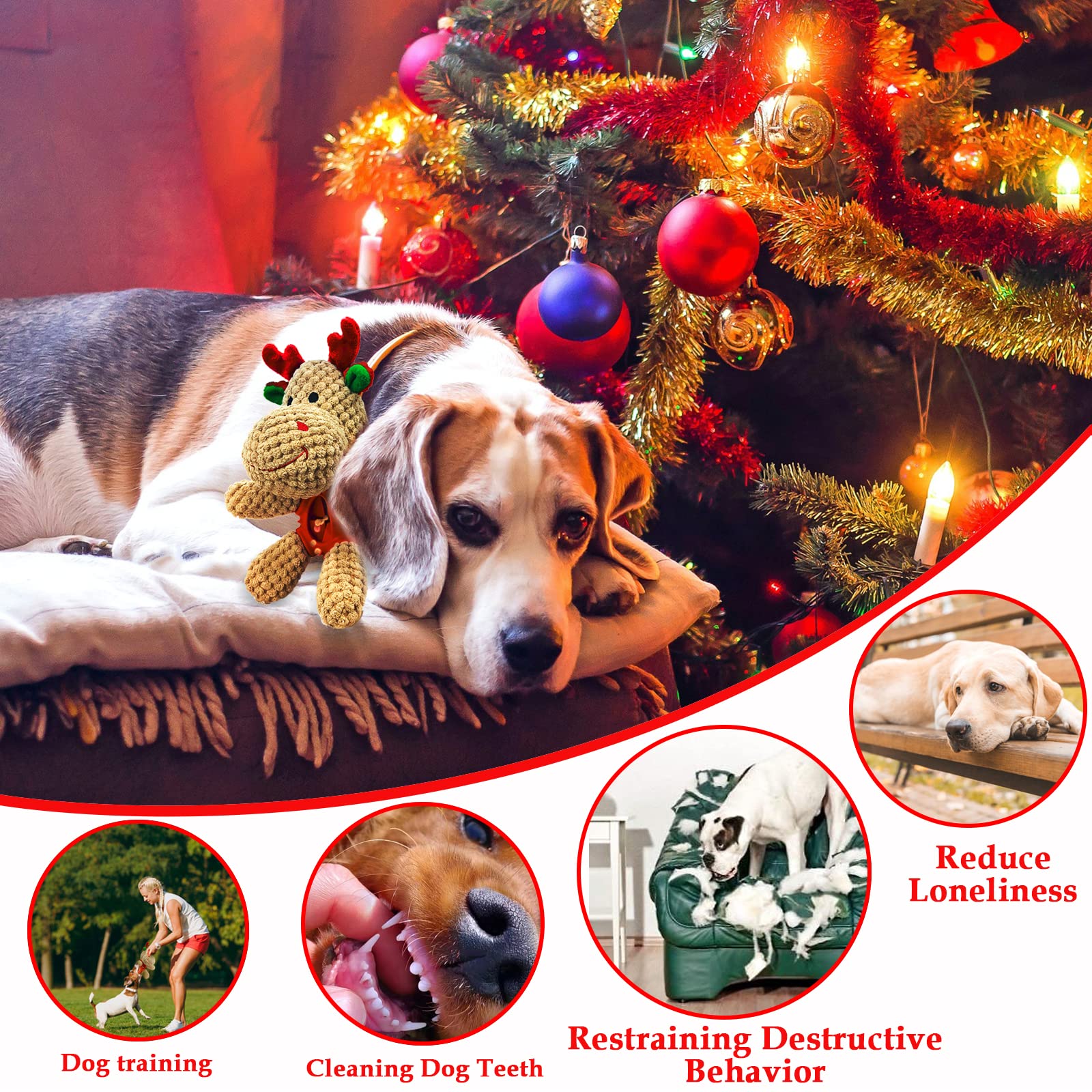 Christmas Dog Toys 3-Pack - Squeaky Plush Santa, Reindeer & Snowman With Chew Rope, Stocking Stuffers For Pets