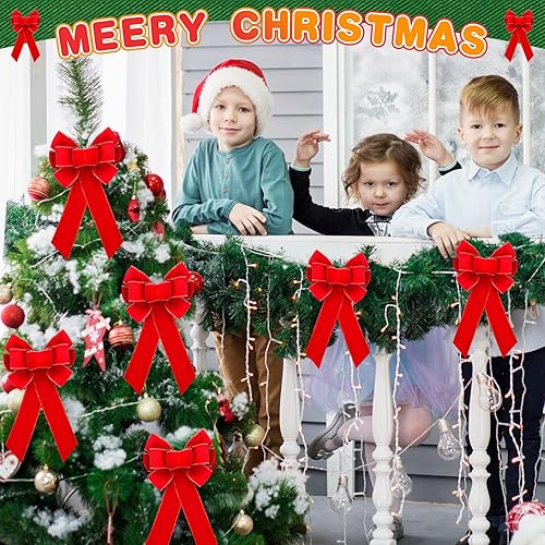 Miniatura 3 de Lenwen 24 lazos grandes de Navidad de 6 x 12 pulgadas, lazos de terciopelo para corona de árbol de Navidad, puerta delantera, regalos, envoltura de