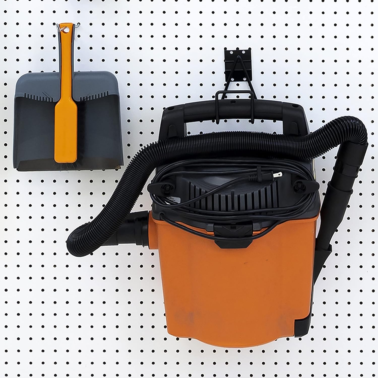 Heavy-Duty Garage Utility Pack for Pegboard, incl. (1) Garden Tool, (1) Impact Drill, (1) Large Drill, (1) Front Facing Drill/Garden-Tool, (1) Cord, (1) Hose, and (15) Heavy-Duty Pegboard Hook