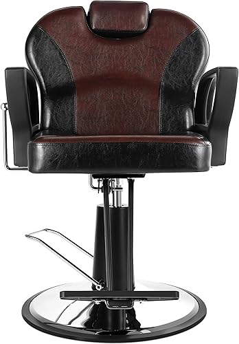 Miniatura 6 de Funnylife Negro y marrón reclinable silla de salón silla de tatuaje silla de peluquería hidráulica equipo de salón para estilista