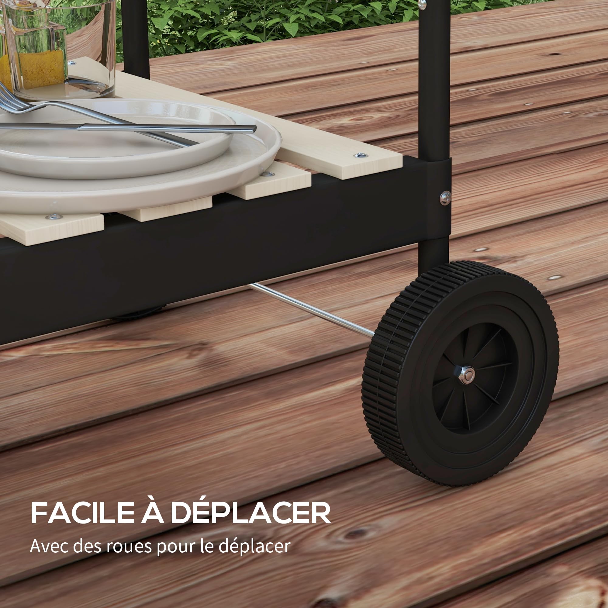 Outsunny Barbecue à Charbon BBQ Grill sur Pied avec Gril Réglable 2 Roues et 3 Étagères Récupérateur de Cendres 103 x 47 x 95 cm Noir
