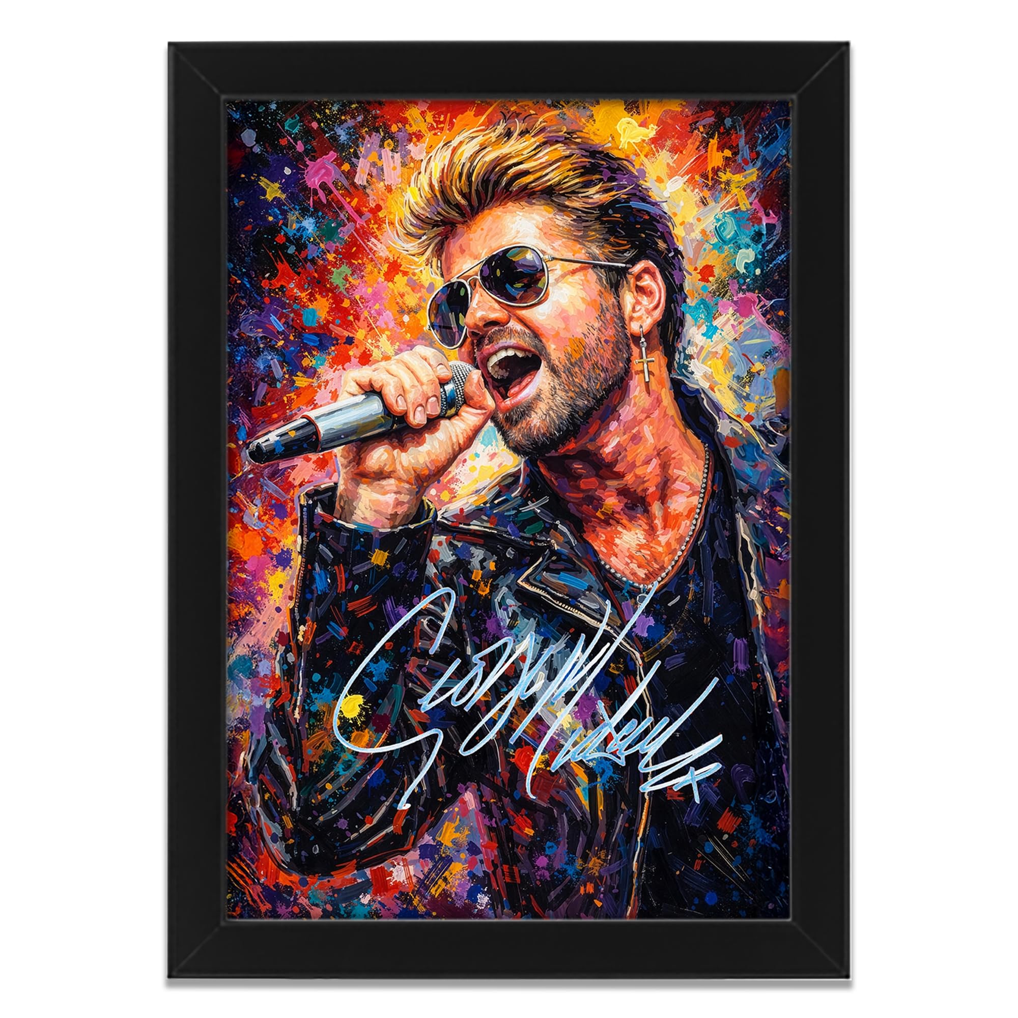George Michael Signed Poster Print โ Limited Edition Autograph Fan Gift โ Collectible Memorabilia Art Style Wall Art Merchandise (A4 Framed)