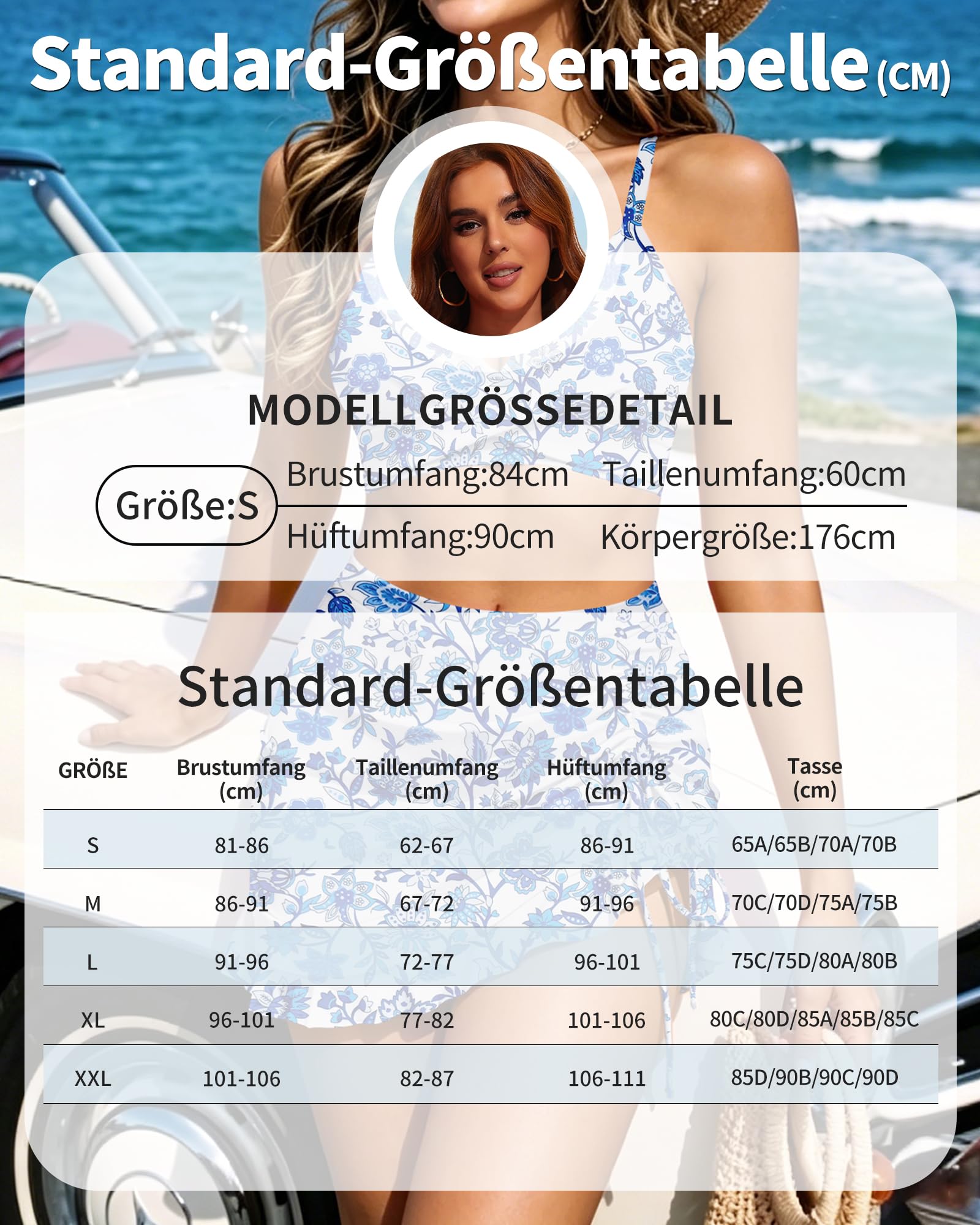 HORISUN Damski 3-częściowy zestaw bikini, wysoki stan, twist z przodu, dekolt w serek, kostium kąpielowy, spódnica i oddzielne majtki