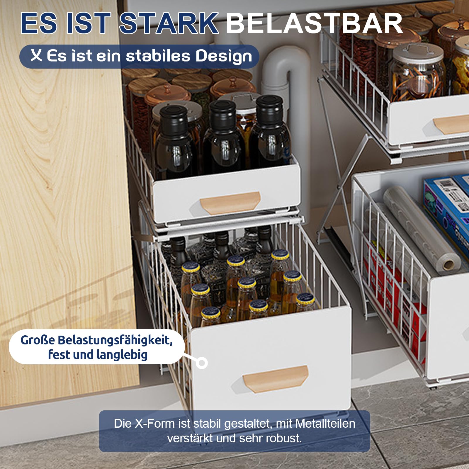 Gewürzregal aus Kohlenstoffstahl, 2 Etagen Unterschrank Organizer