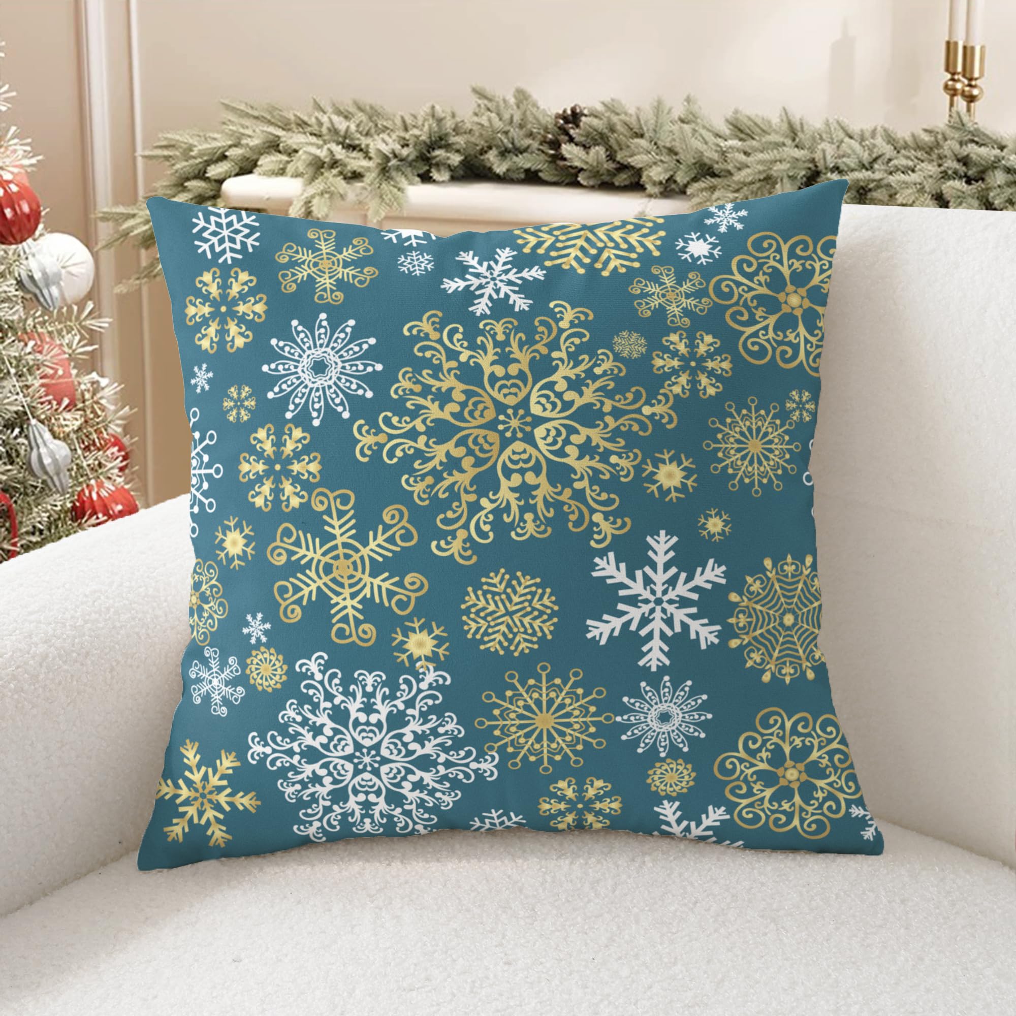 Housses De Coussin D'hiver – Lot De 2, Motif Flocons Bleu Marine – 30,5 X 30,5 Cm – Velours Doux, Lavable